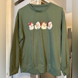 Green Long Sleeve Top with Santa Print